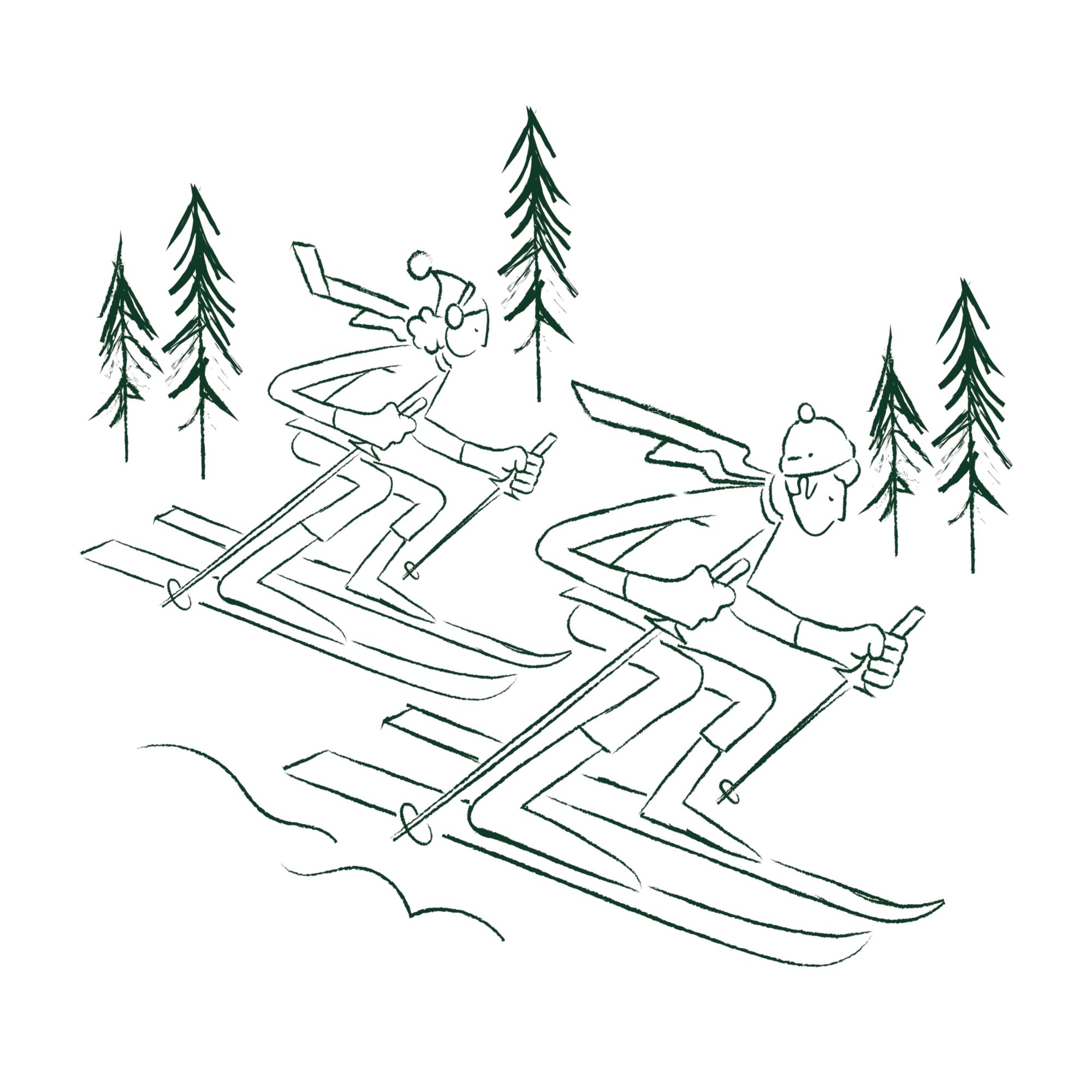 a drawing of a man skiing