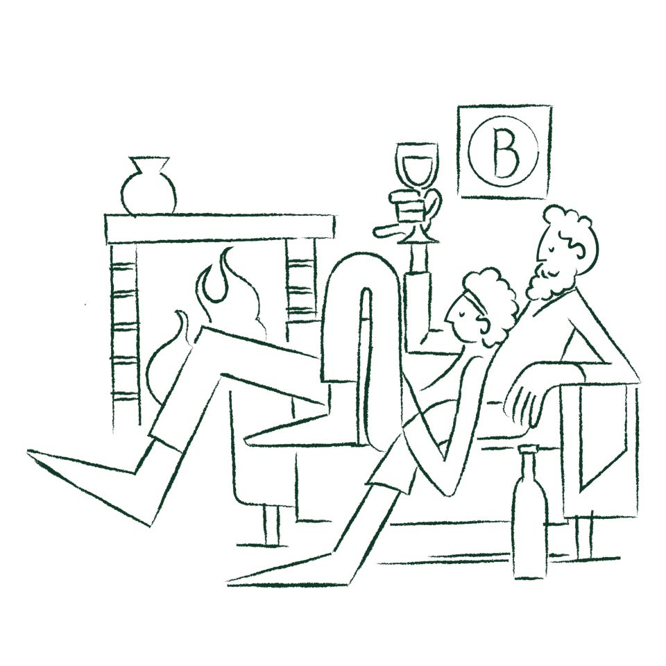 a drawing of a man and a woman sitting on a couch